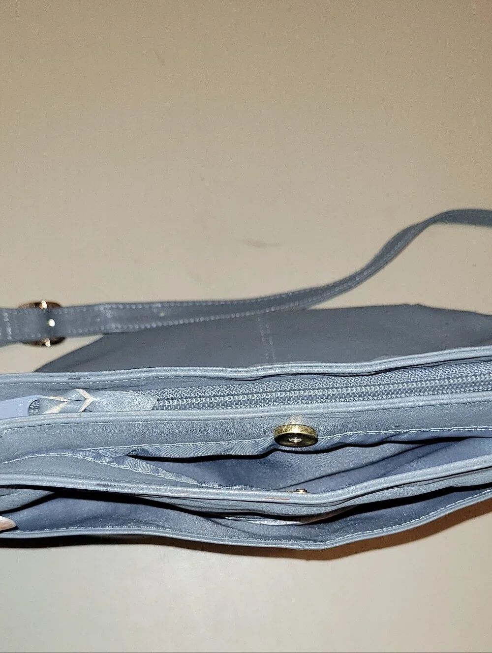 Bermans Leather - Soft Blue/gray Leather Crossbody Bag.
